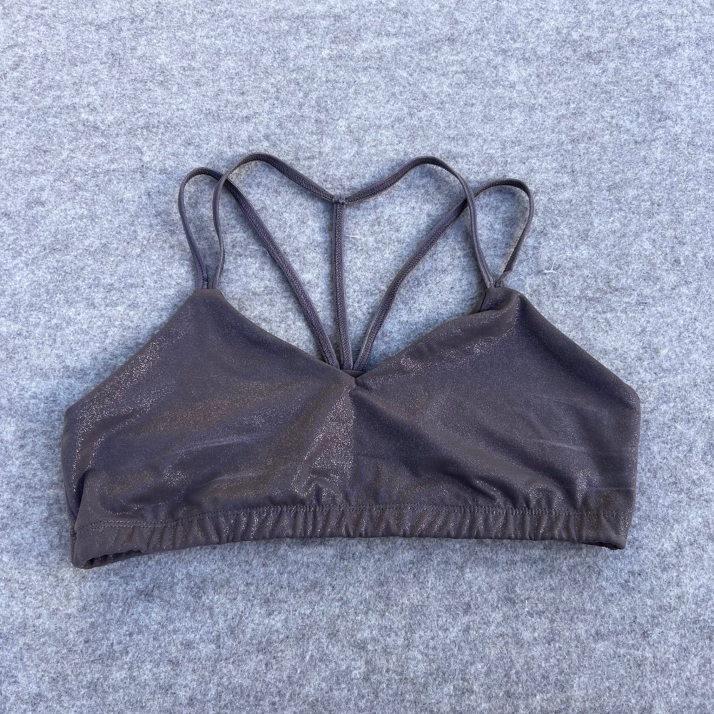 Beyond Yoga Metallic Shimmer Strappy Sports Bra Womens Large Bronze Taupe